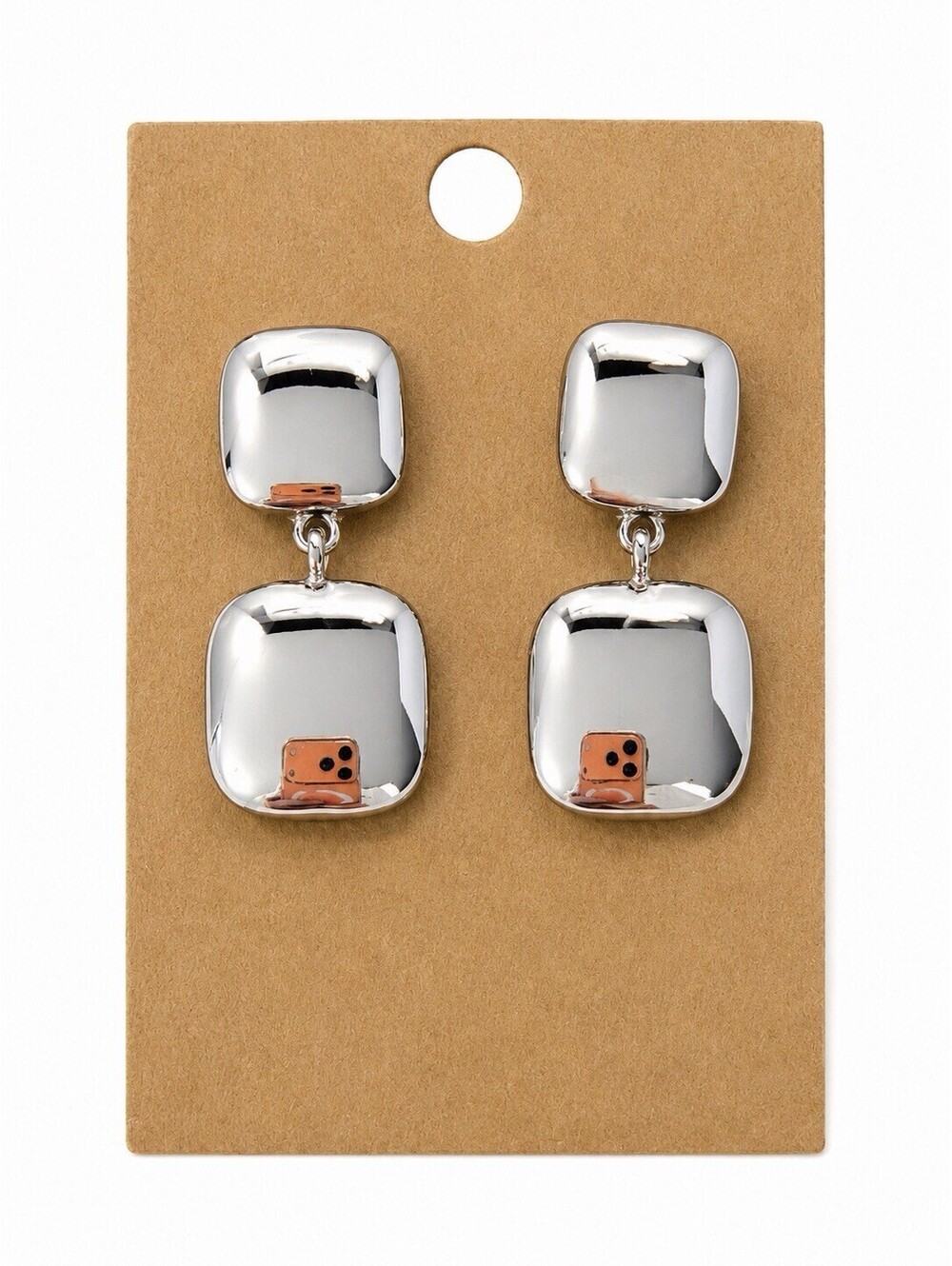 Silver Tone Geometric Dangle Earrings Modern Square Drop Statement Studs